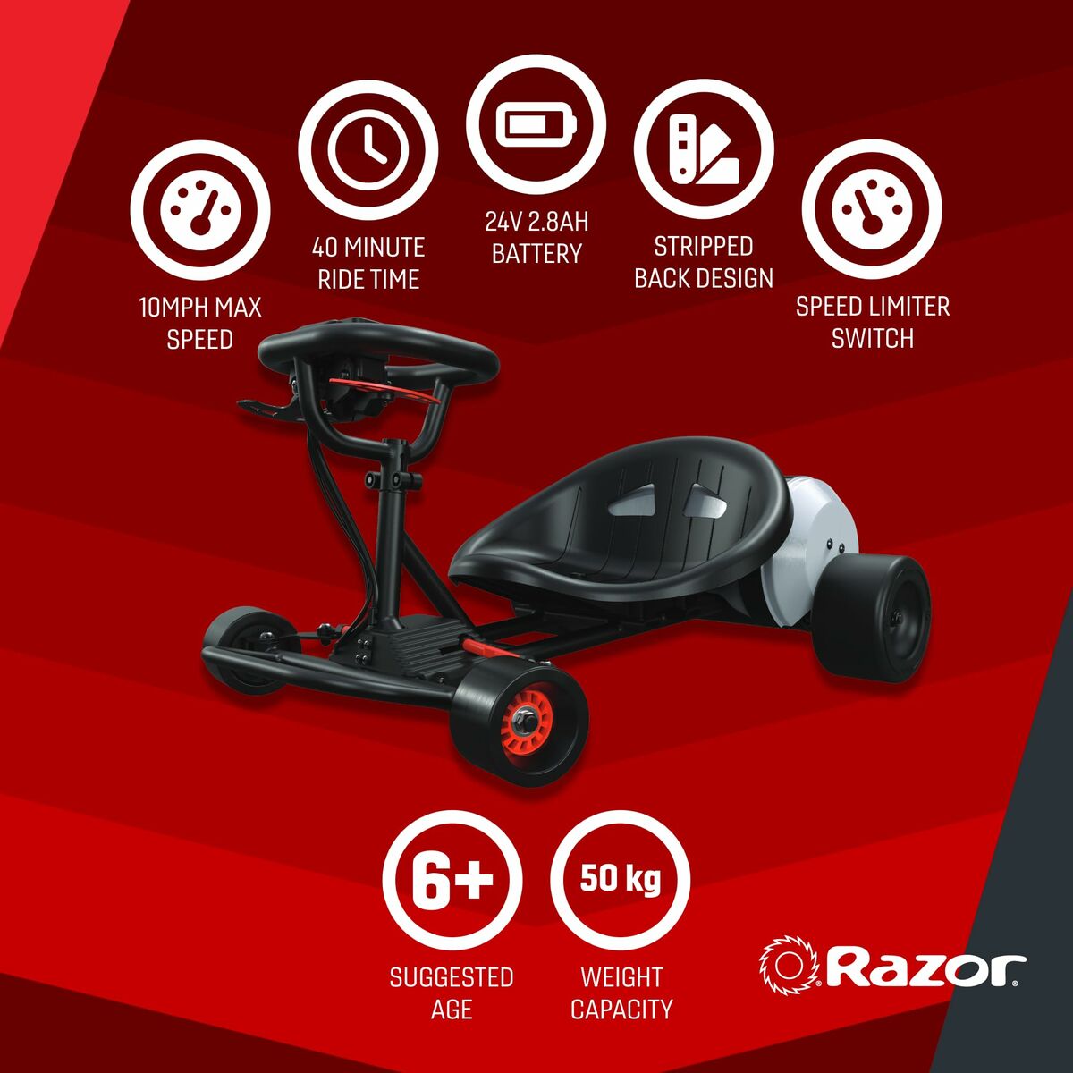 Mașinuță electrică pentru copii Razor 845423026622 Negru Roșu - Jucarii si jocuri, În aer liber și sport