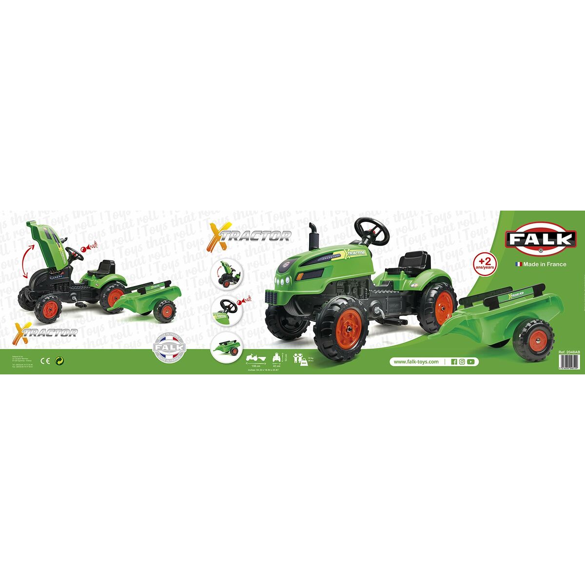 Tractor cu Pedale Falk Xtractor 2048AB Verde - Jucarii si jocuri, În aer liber și sport