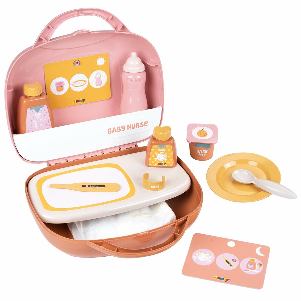 Trusă de Îngrijire Bebelus Smoby Baby Nurse, 3-în-1 (Valiză, Măsuță de Schimbat, 13 Accesorii), Roz, 3+ Ani - Jucarii si jocuri, Imitații de jocuri