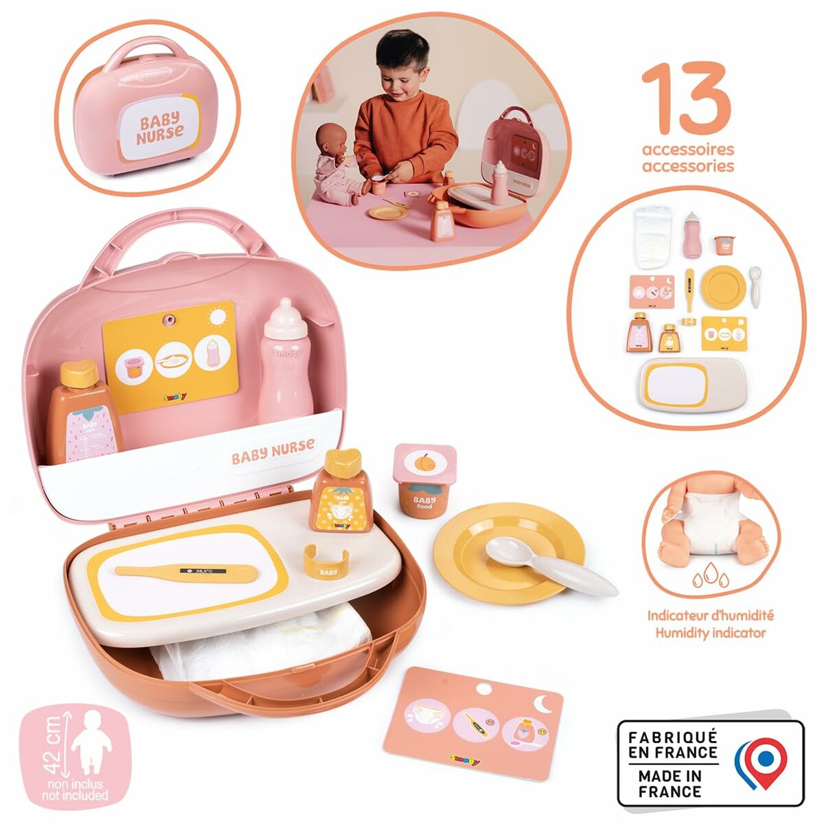 Trusă de Îngrijire Bebelus Smoby Baby Nurse, 3-în-1 (Valiză, Măsuță de Schimbat, 13 Accesorii), Roz, 3+ Ani - Jucarii si jocuri, Imitații de jocuri