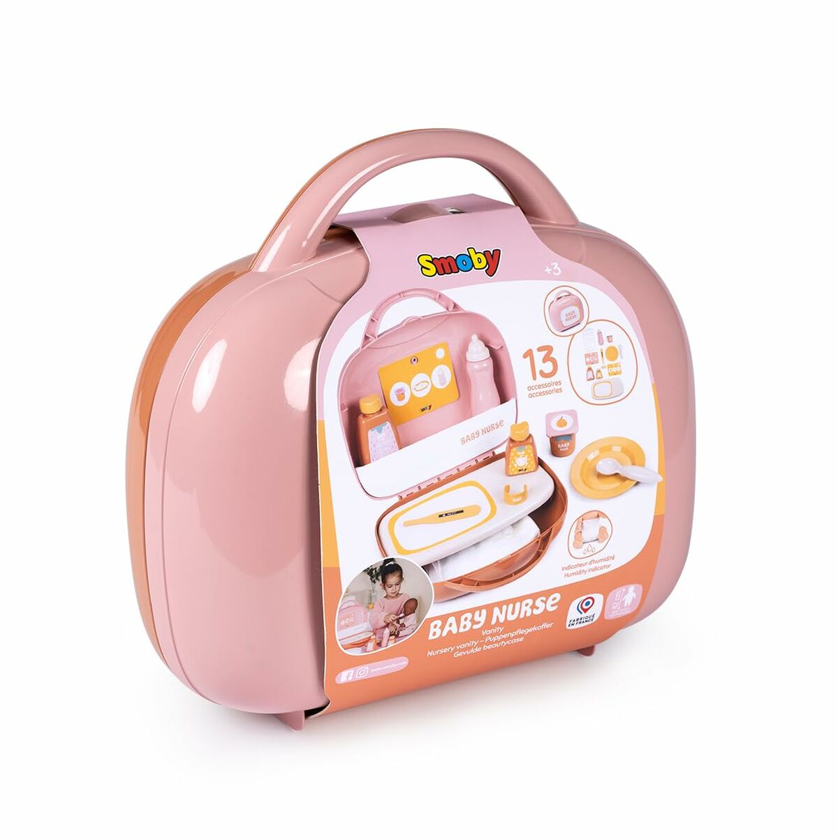 Trusă de Îngrijire Bebelus Smoby Baby Nurse, 3-în-1 (Valiză, Măsuță de Schimbat, 13 Accesorii), Roz, 3+ Ani - Jucarii si jocuri, Imitații de jocuri