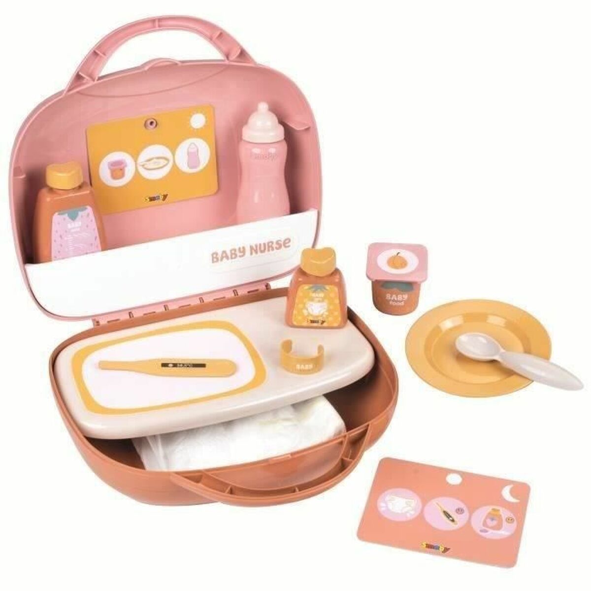 Trusă de Îngrijire Bebelus Smoby Baby Nurse, 3-în-1 (Valiză, Măsuță de Schimbat, 13 Accesorii), Roz, 3+ Ani - Jucarii si jocuri, Imitații de jocuri