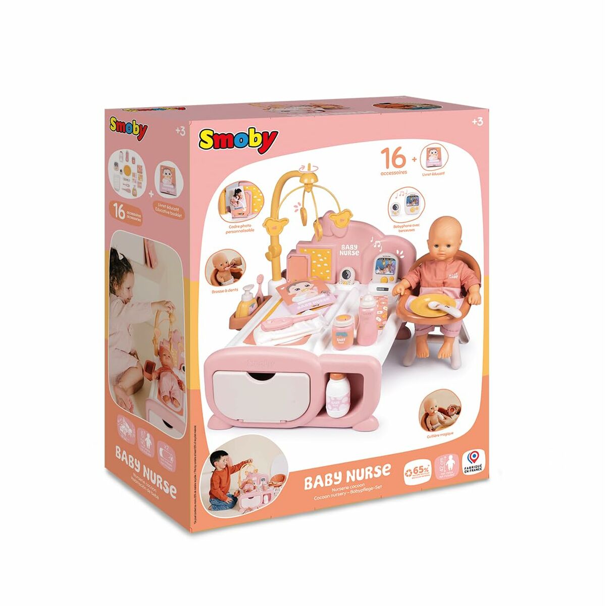 Centru de Îngrijire Păpuși Smoby Baby Nurse, 3-în-1, 16 Accesorii, Babyphone Electronic - Jucarii si jocuri, Imitații de jocuri
