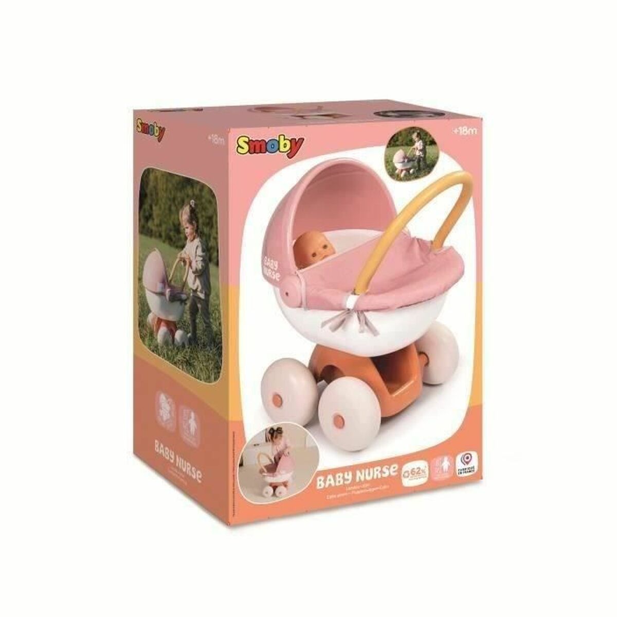 Cărucior Păpuși Smoby Baby Nurse, Roți Mari Silențioase, 62% Reciclat, 18+ Luni - Jucarii si jocuri, Imitații de jocuri