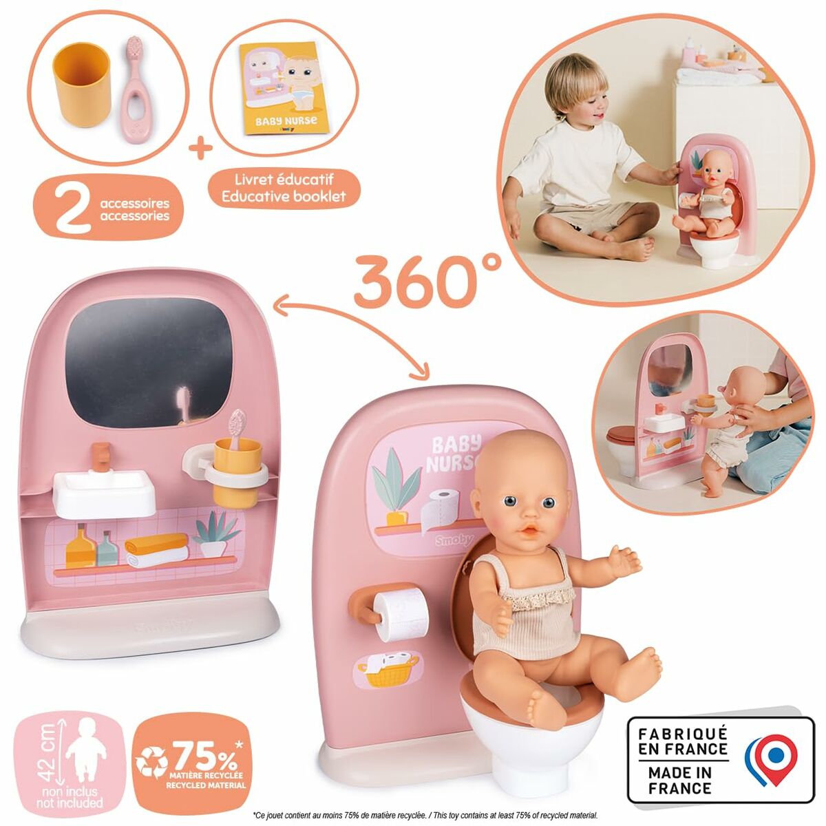 Set Toaletă și Chiuvetă Smoby Baby Nurse 2-în-1, Oglindă, 2 Accesorii - Jucarii si jocuri, Imitații de jocuri