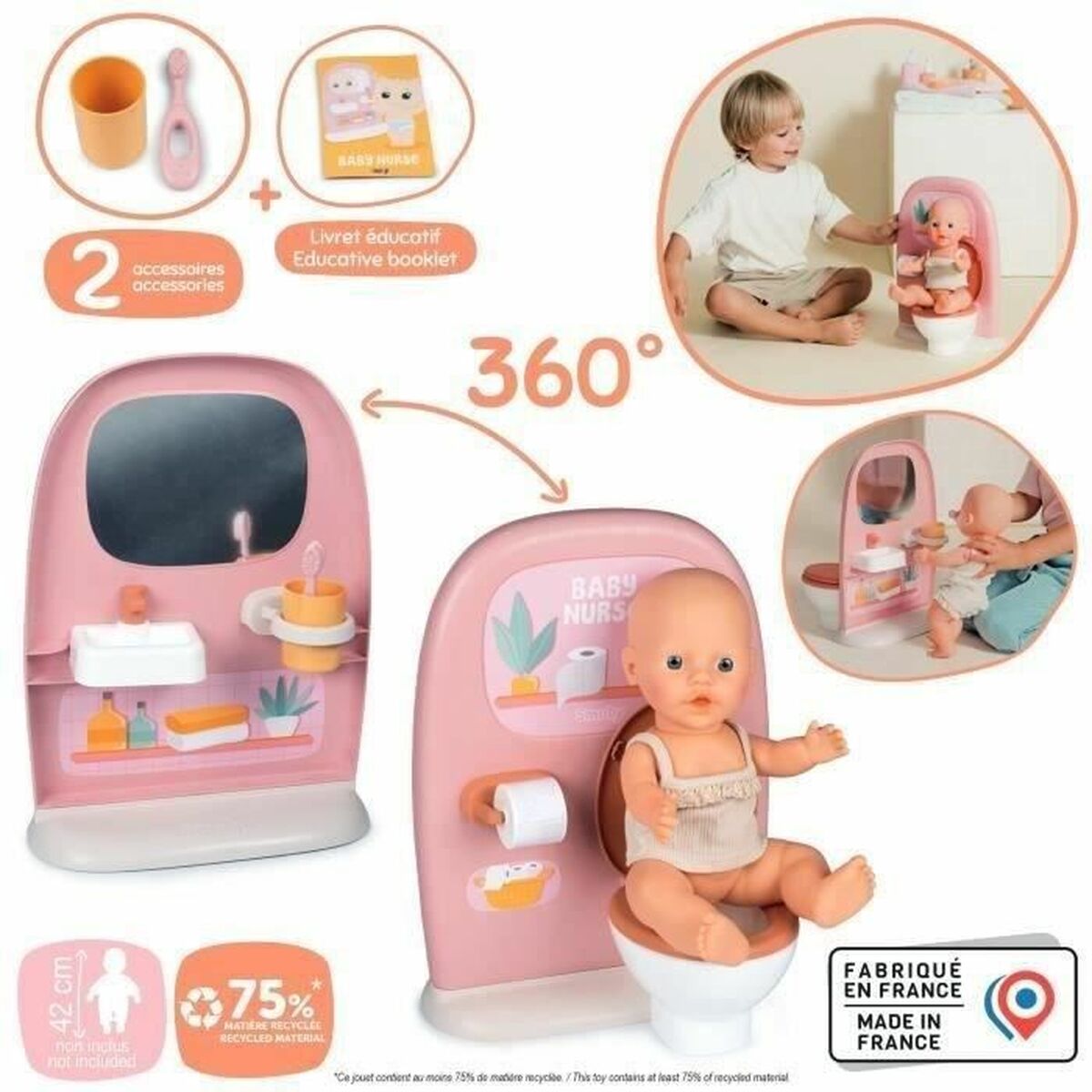 Set Toaletă și Chiuvetă Smoby Baby Nurse 2-în-1, Oglindă, 2 Accesorii - Jucarii si jocuri, Imitații de jocuri