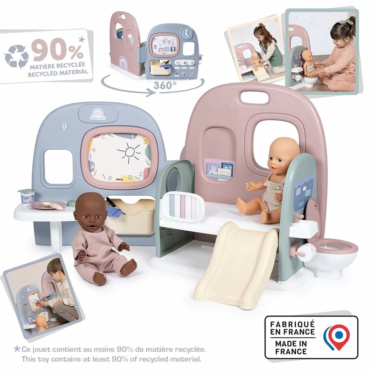 Centru de Îngrijire Smoby Baby Care Rotativ 360°, 3-în-1, Tablă, Tobogan - Jucarii si jocuri, Imitații de jocuri