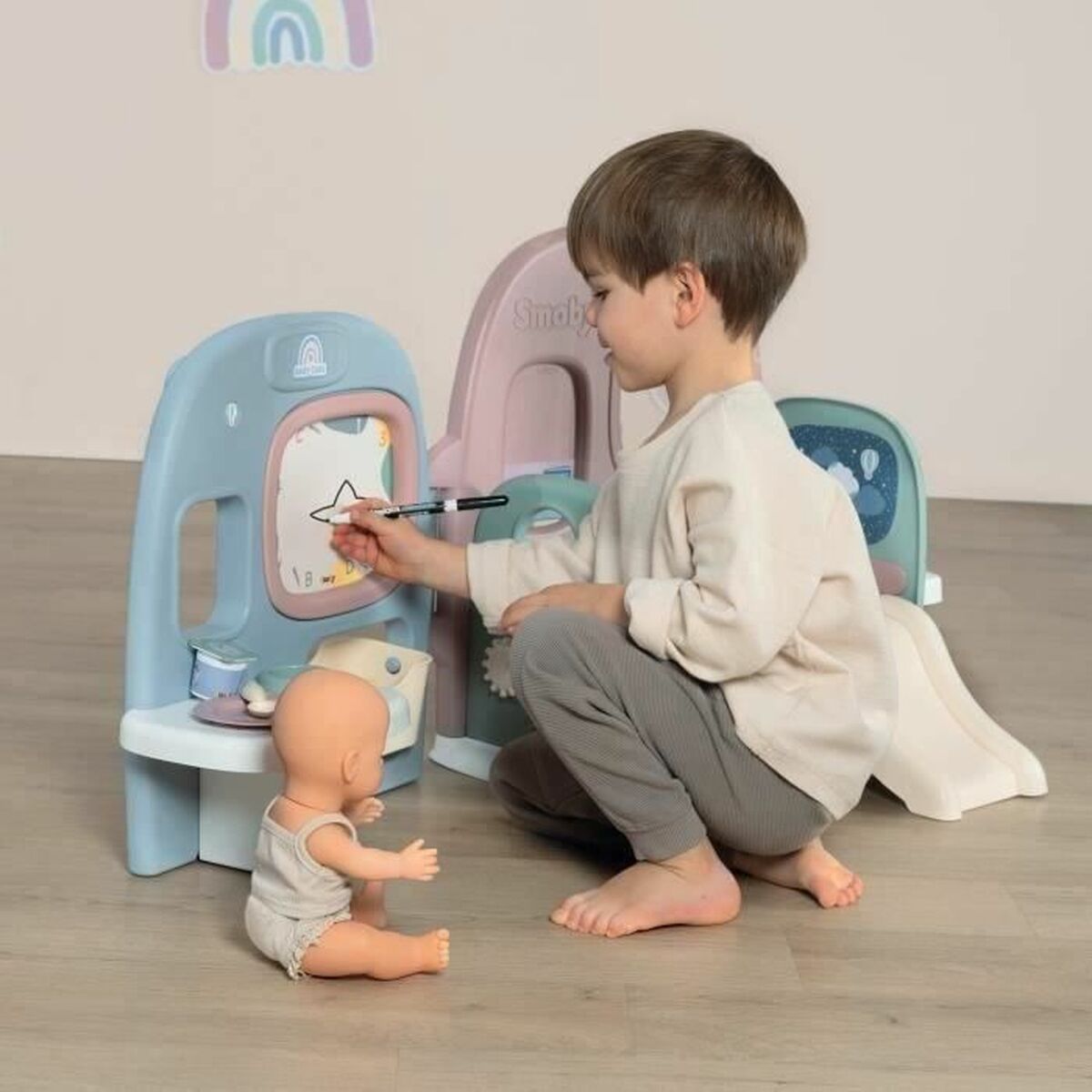 Centru de Îngrijire Smoby Baby Care Rotativ 360°, 3-în-1, Tablă, Tobogan - Jucarii si jocuri, Imitații de jocuri