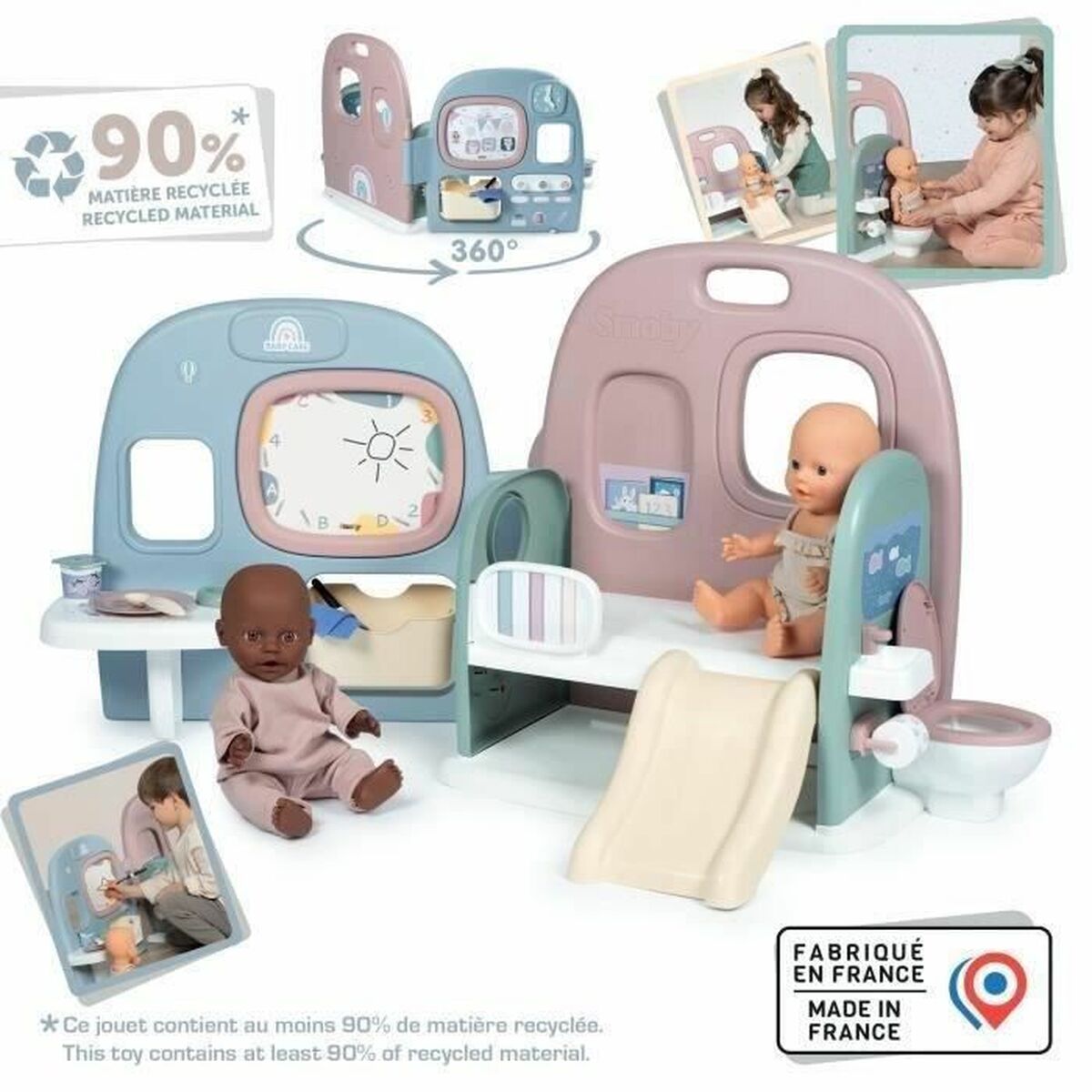 Centru de Îngrijire Smoby Baby Care Rotativ 360°, 3-în-1, Tablă, Tobogan - Jucarii si jocuri, Imitații de jocuri