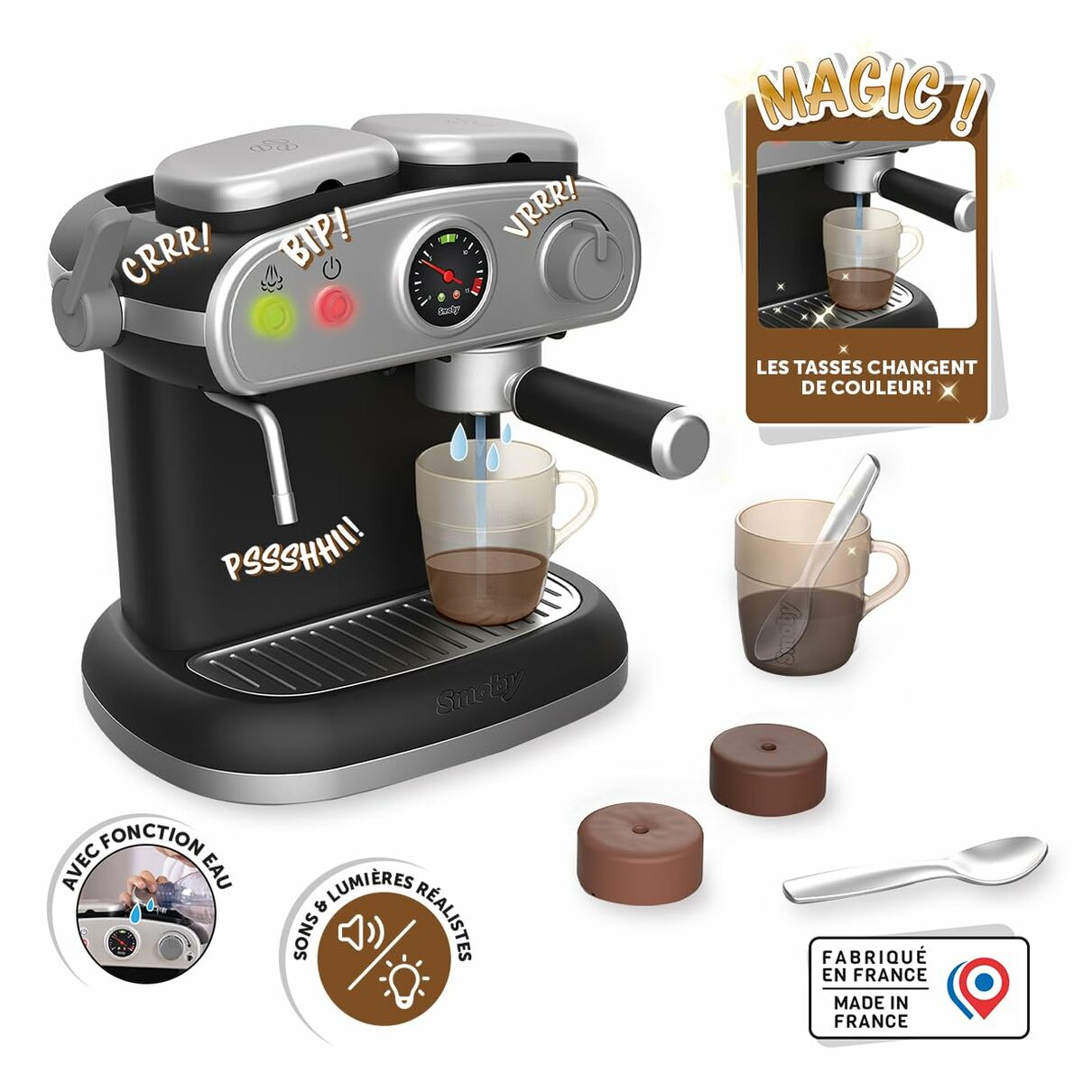 Espressor de Cafea Smoby Electronic, Funcție Apă, Lumini și Sunete, Căni Magice, 3+ Ani - Jucarii si jocuri, Imitații de jocuri