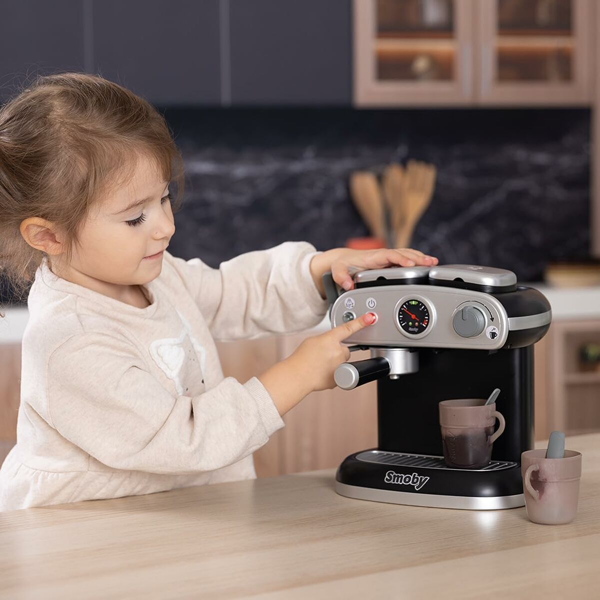Espressor de Cafea Smoby Electronic, Funcție Apă, Lumini și Sunete, Căni Magice, 3+ Ani - Jucarii si jocuri, Imitații de jocuri