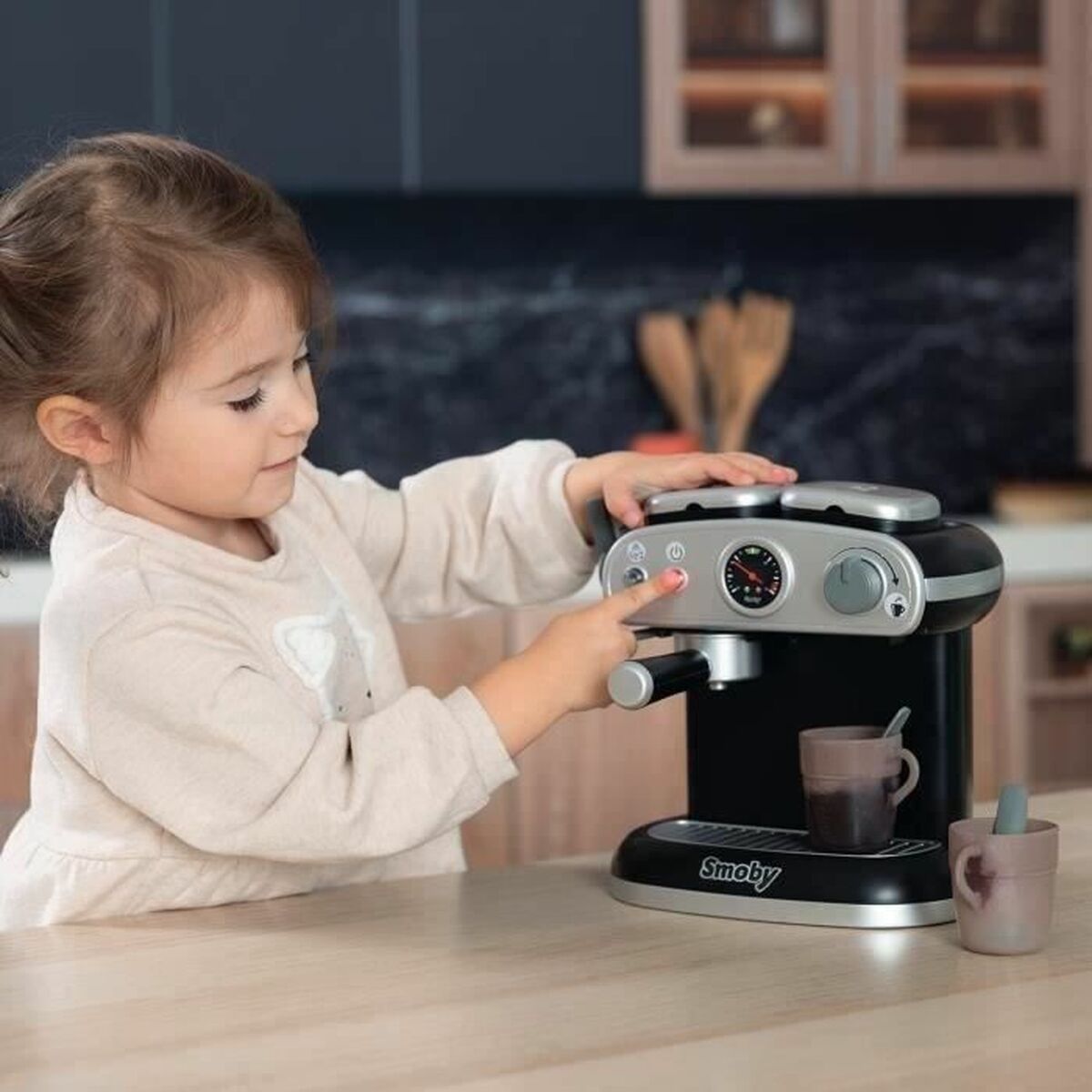 Espressor de Cafea Smoby Electronic, Funcție Apă, Lumini și Sunete, Căni Magice, 3+ Ani - Jucarii si jocuri, Imitații de jocuri