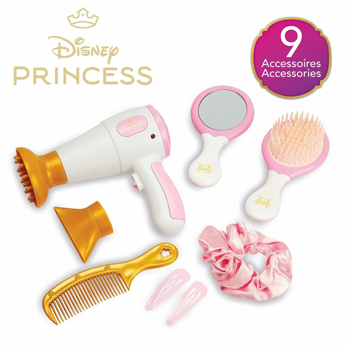Set de Coafură Smoby Disney Princess (9 Accesorii), Uscător de Păr Electronic, Oglindă și Perie, 3+ Ani - Jucarii si jocuri, Imitații de jocuri