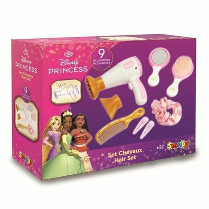 Set de Coafură Smoby Disney Princess (9 Accesorii), Uscător de Păr Electronic, Oglindă și Perie, 3+ Ani - Jucarii si jocuri, Imitații de jocuri