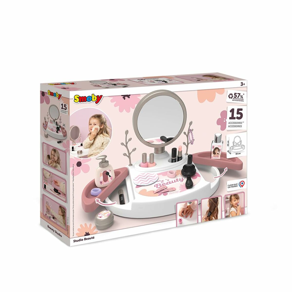 Set de Frumusețe Smoby My Beauty cu Oglindă Rotativă, 15 Accesorii, 57% Reciclat, 3+ Ani - Jucarii si jocuri, Imitații de jocuri