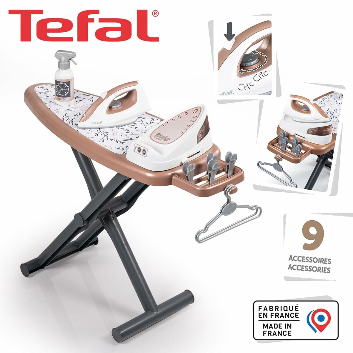 Măsuță de Călcat Smoby Tefal cu Fier de Călcat Electronic, 9 Accesorii, Pliabilă, 3+ Ani - Jucarii si jocuri, Imitații de jocuri