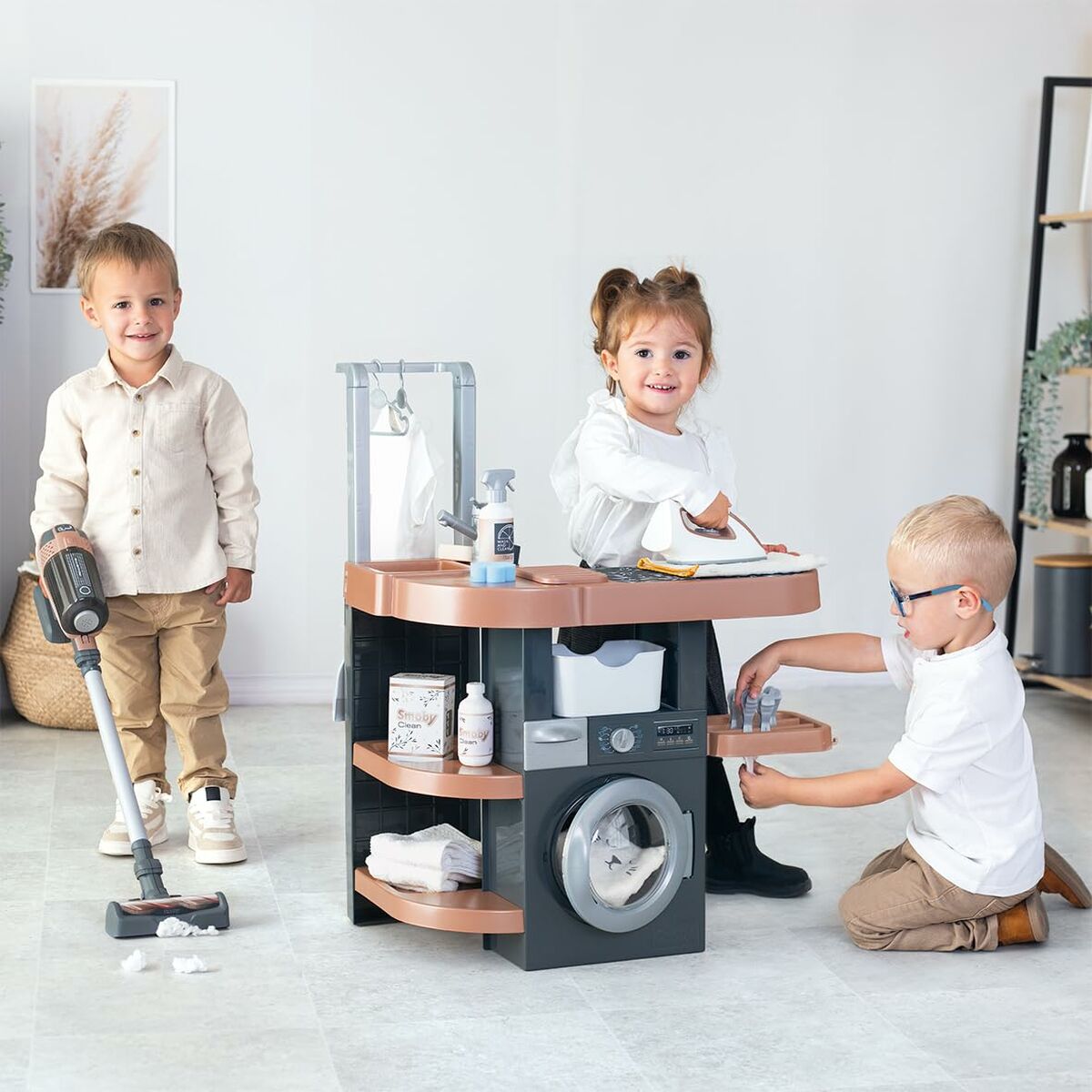Set de Curățenie Smoby Rowenta, Mașină de Spălat & Aspirator Electronic, 78 cm, 17 Accesorii, 43% Material Reciclat - Jucarii si jocuri, Imitații de jocuri