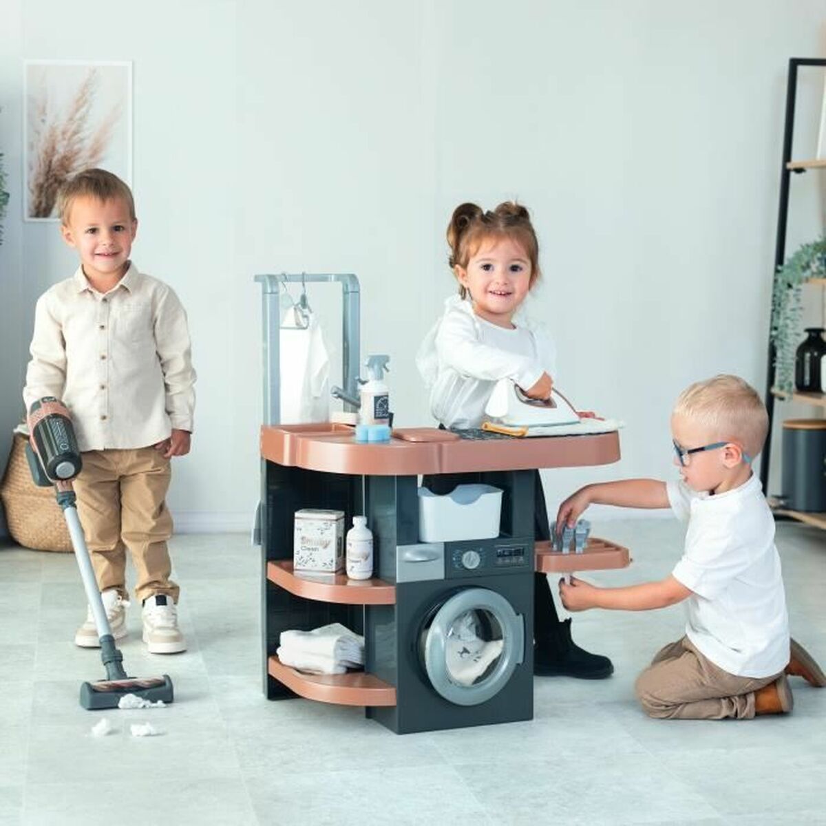 Set de Curățenie Smoby Rowenta, Mașină de Spălat & Aspirator Electronic, 78 cm, 17 Accesorii, 43% Material Reciclat - Jucarii si jocuri, Imitații de jocuri