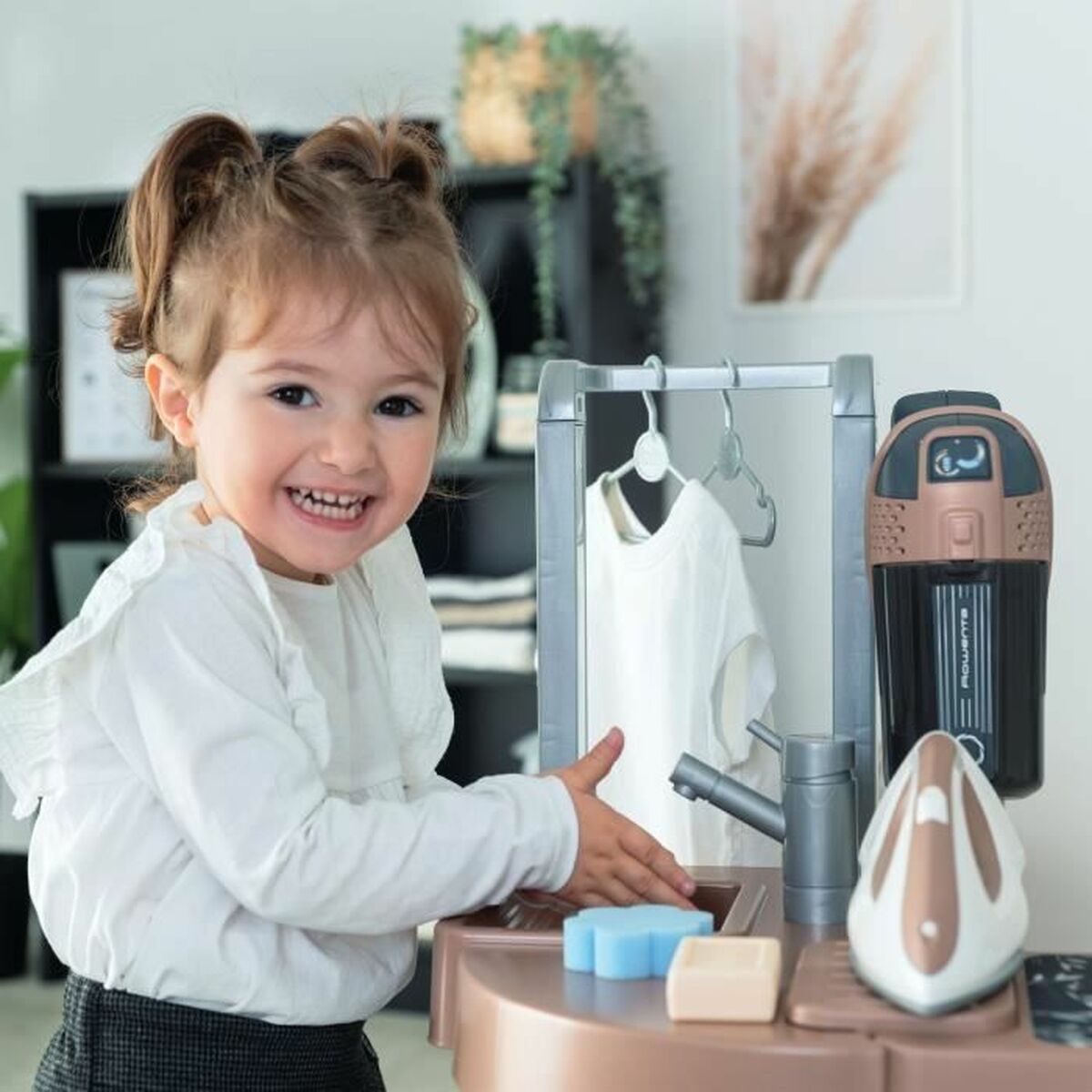 Set de Curățenie Smoby Rowenta, Mașină de Spălat & Aspirator Electronic, 78 cm, 17 Accesorii, 43% Material Reciclat - Jucarii si jocuri, Imitații de jocuri