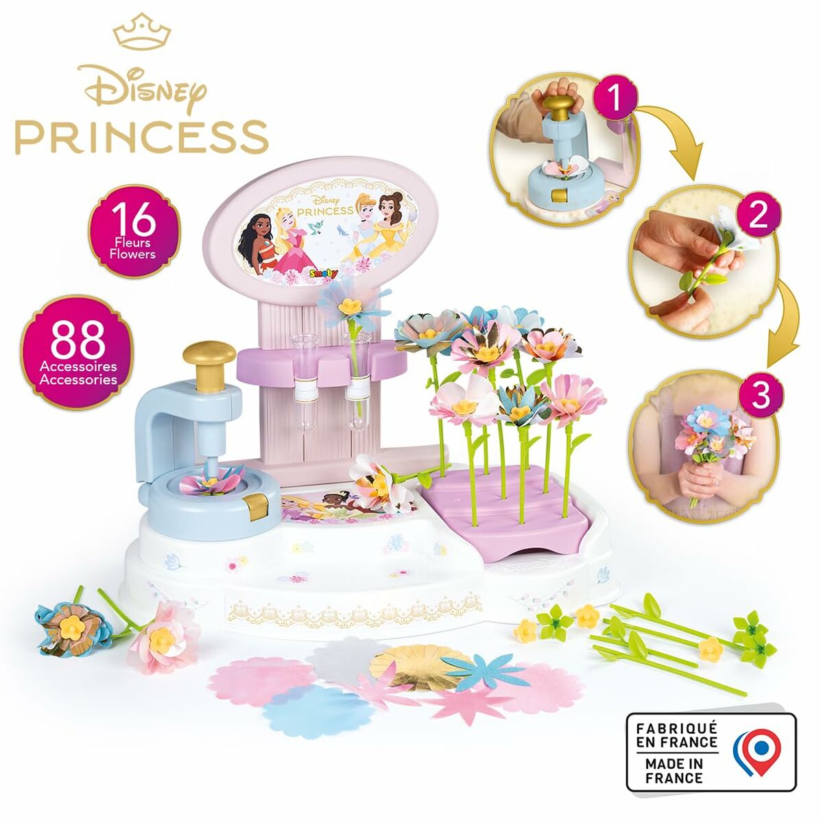 Atelier/Târg de Flori Smoby Disney Princess, Kit de Creație Buchete, 88 Accesorii, 3+ Ani - Jucarii si jocuri, Imitații de jocuri