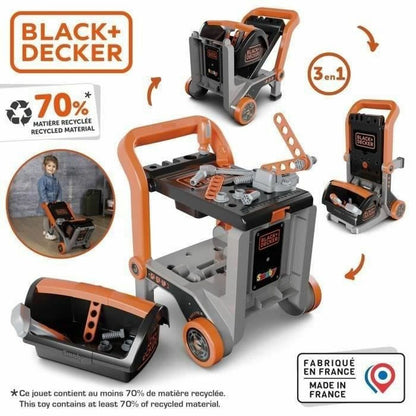 Atelier Mobil Black+Decker Smoby 3-în-1, Cărucior de Scule și Banc de Lucru - Jucarii si jocuri, Imitații de jocuri