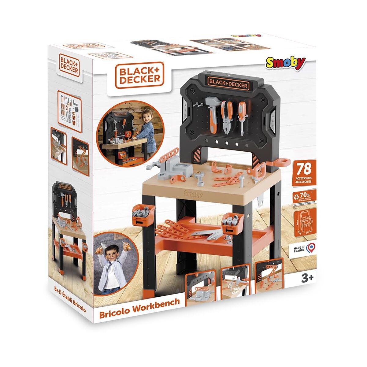Atelier/Banc de Lucru Smoby Black+Decker, Menghină Funcțională, 36 Accesorii, - Jucarii si jocuri, Imitații de jocuri