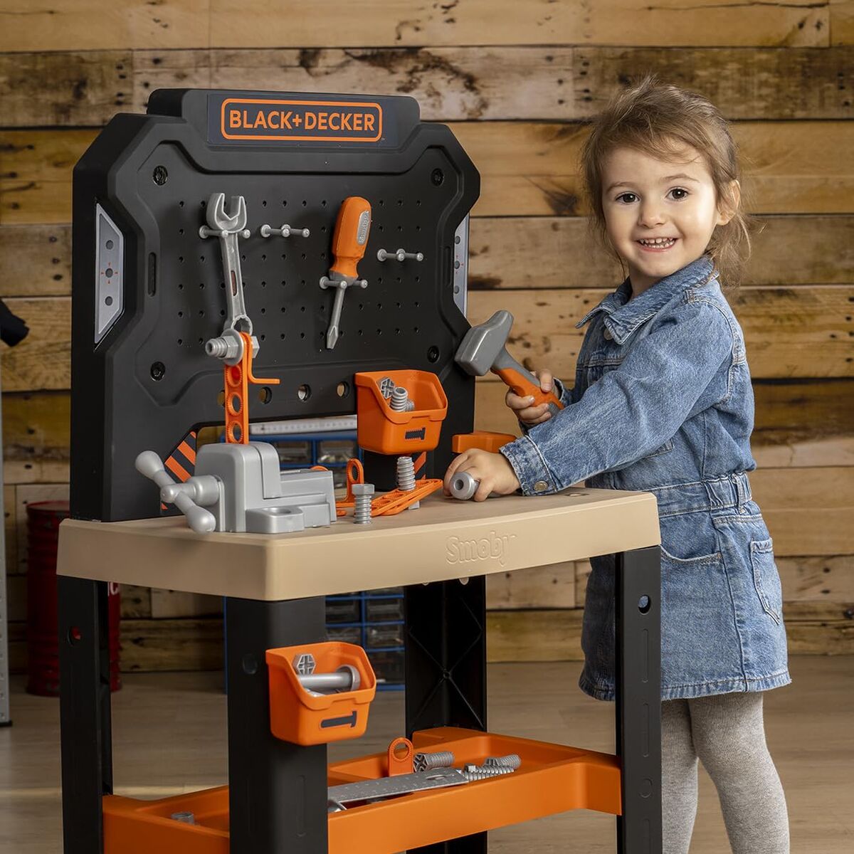 Atelier/Banc de Lucru Smoby Black+Decker, Menghină Funcțională, 36 Accesorii, - Jucarii si jocuri, Imitații de jocuri