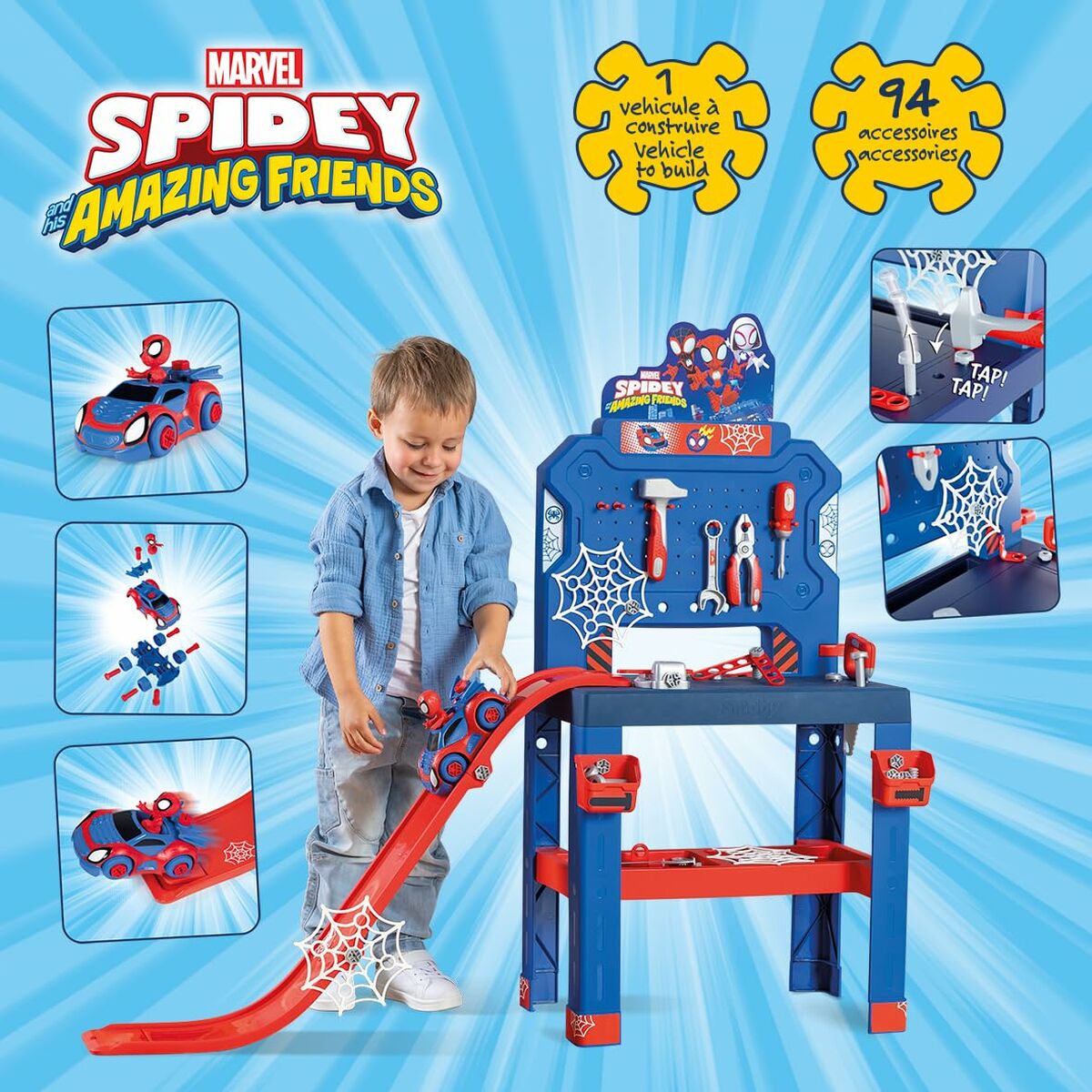 Atelier/Bancă de Lucru Smoby Marvel Spidey and His Amazing Friends, 94 Accesorii, Mașină de Construit, 3+ Ani - Jucarii si jocuri, Imitații de jocuri