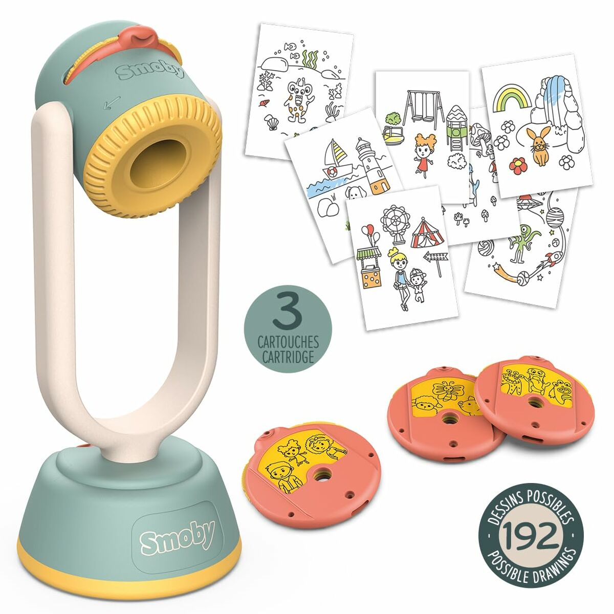 Proiector de Desen Smoby, 192 Modele (3 Cartușe), Lampă Ajustabilă, Ideal pentru Copii 4+ Ani - Jucarii si jocuri, Imitații de jocuri