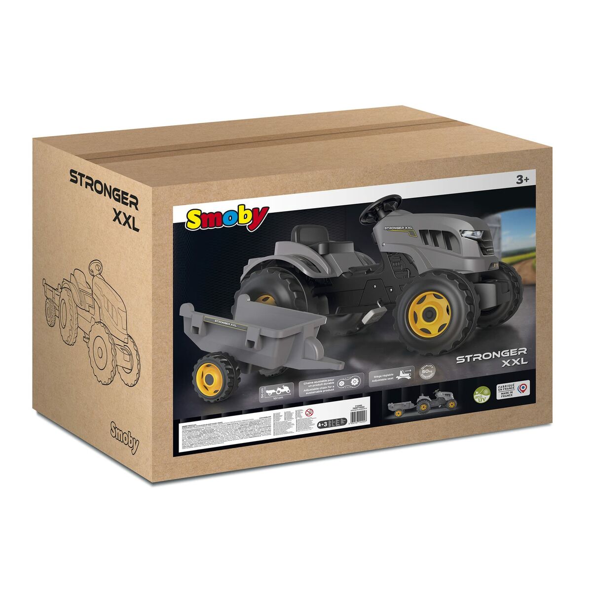 Tractor cu Pedale Smoby Stronger XXL Gri 161 x 56 cm Remorcă - Jucarii si jocuri, În aer liber și sport