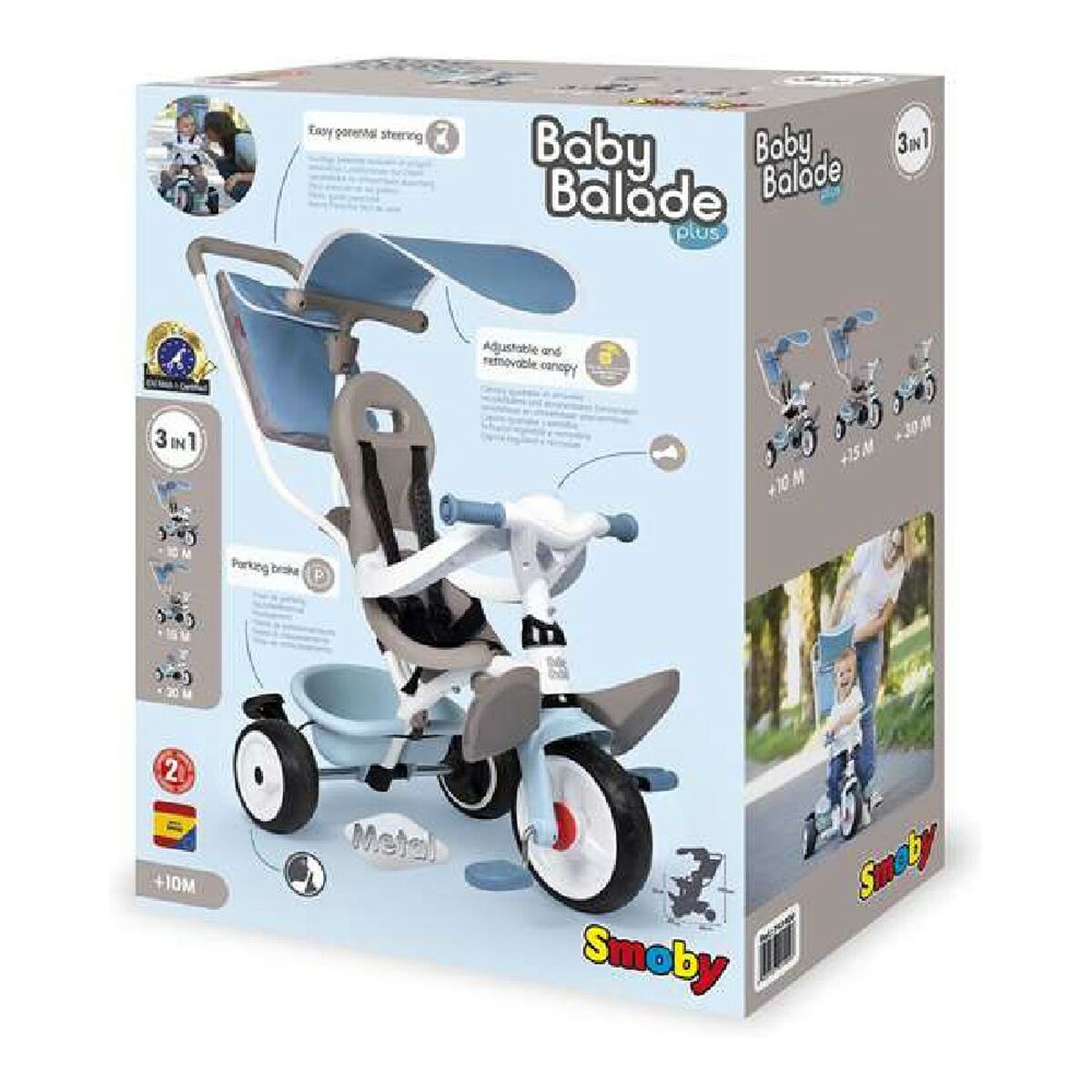 Triciclu Smoby 7600741400 Albastru 3 în 1 (68 x 52 x 101 cm) - Jucarii si jocuri, În aer liber și sport