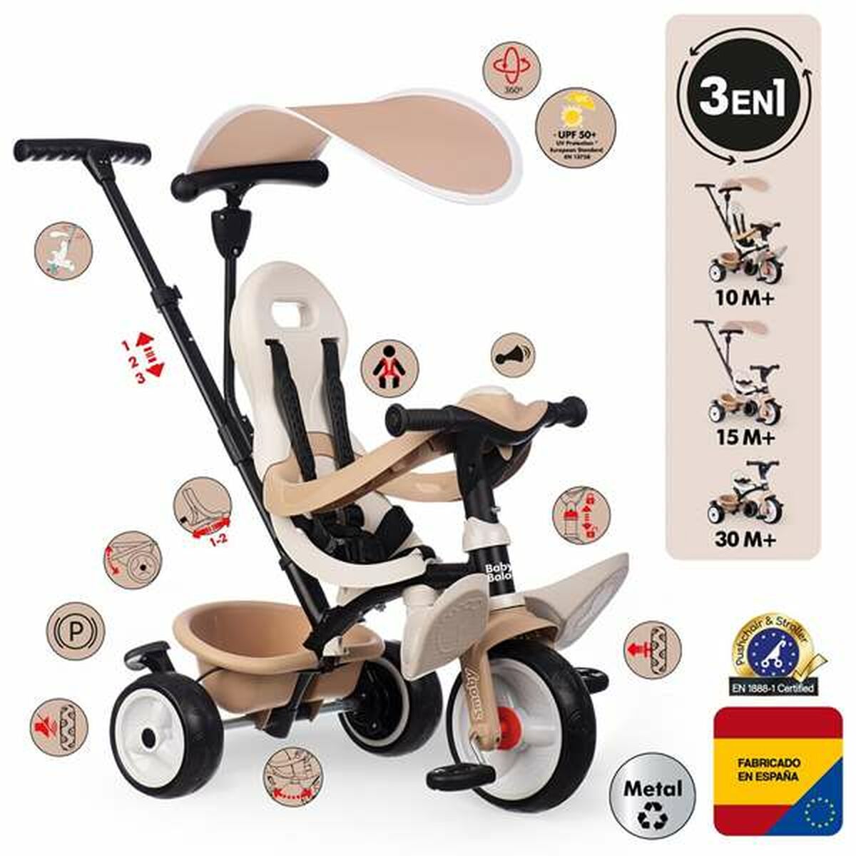 Triciclu Smoby Bej - Jucarii si jocuri, În aer liber și sport