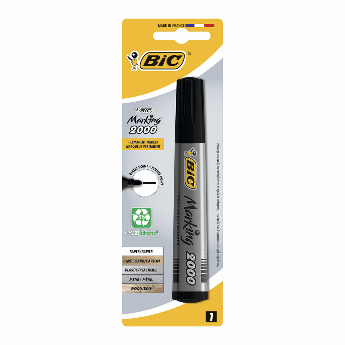 Marker permanent Bic 2000 Negru - Birou și papetărie, Pixuri, creioane și articole de scris