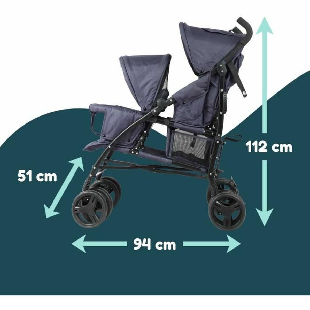 Cărucior de plimbat bebe Bambisol Double Cane Bleumarin - Bebelus, Cărucioare, scaune și accesorii
