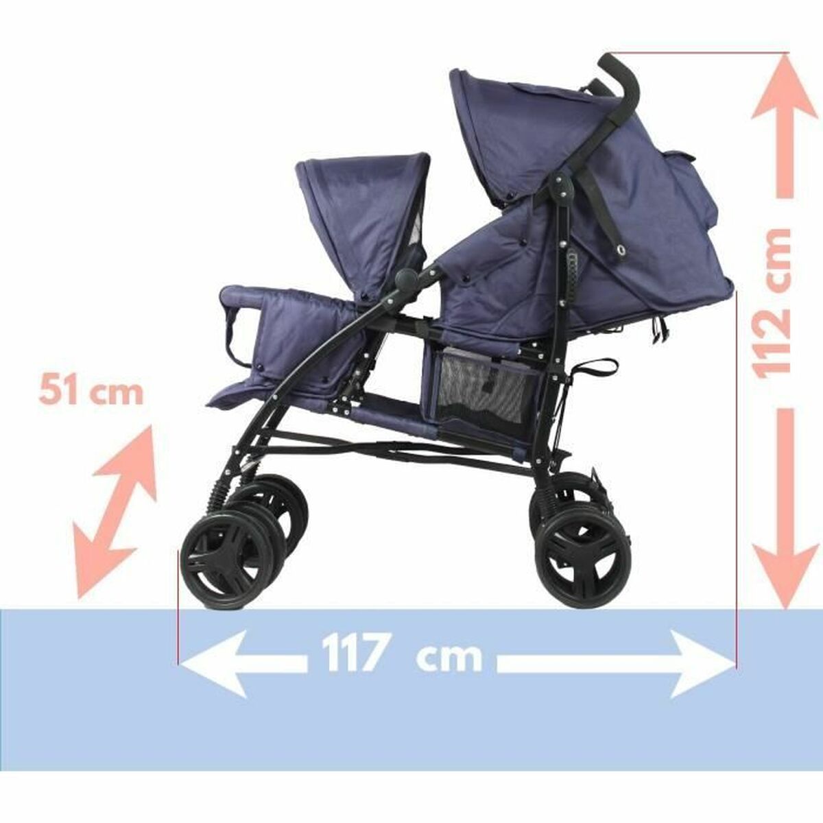 Cărucior de plimbat bebe Bambisol Double Cane Bleumarin - Bebelus, Cărucioare, scaune și accesorii