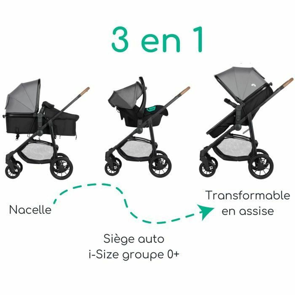Cărucior de plimbat bebe Haze 3 in 1 i-Size Gri - Bebelus, Cărucioare, scaune și accesorii