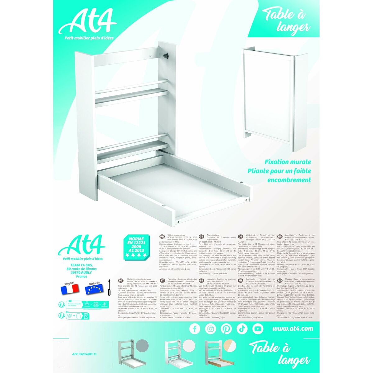 Schimbător lemn de fag 56 x 77,5 x 78 cm - Bebelus, Dormitor
