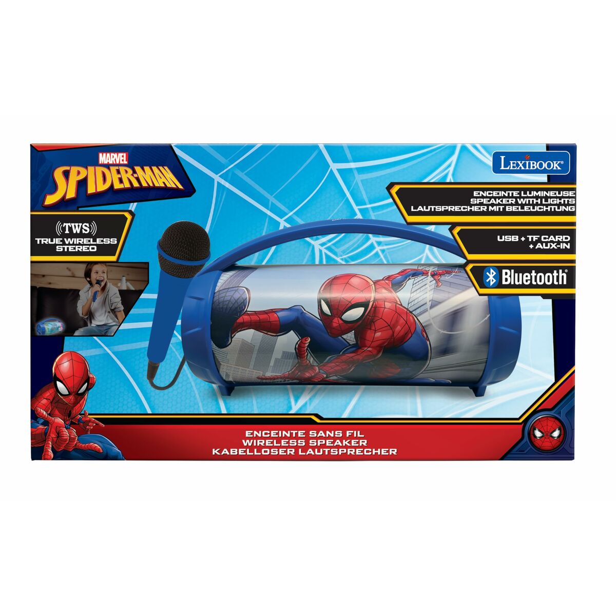 Difuzor Bluetooth cu Microfon Karaoke Lexibook Spider-Man - Jucarii si jocuri, Jucării electronice