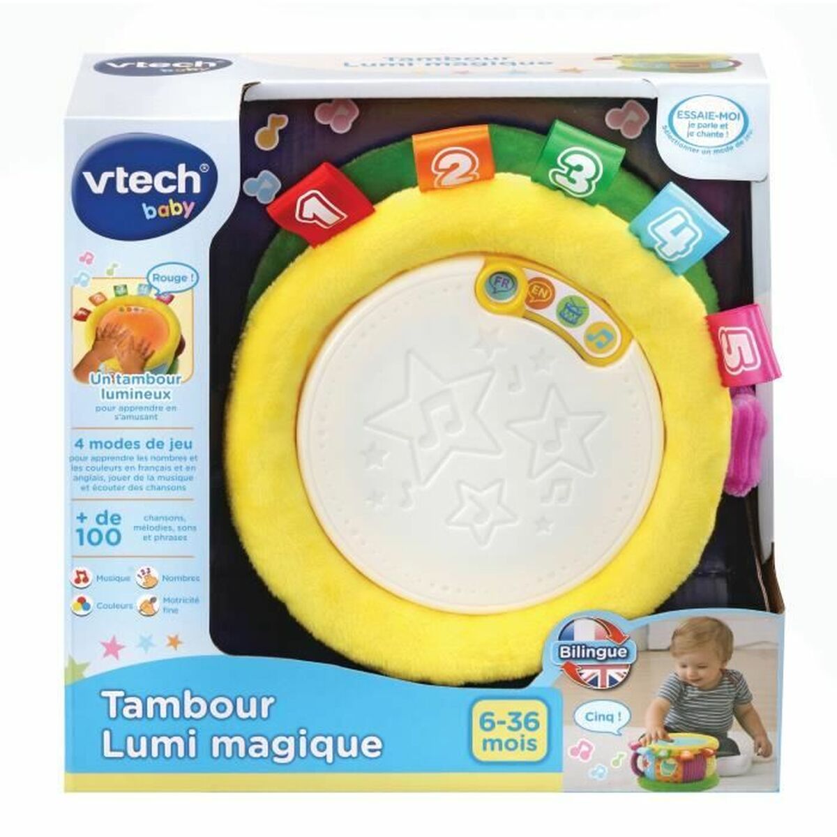 Cilindru Vtech Baby Tambour Lumi Magique (FR) Plastic (1 Piese) - Jucarii si jocuri, Instrumente muzicale pentru copii