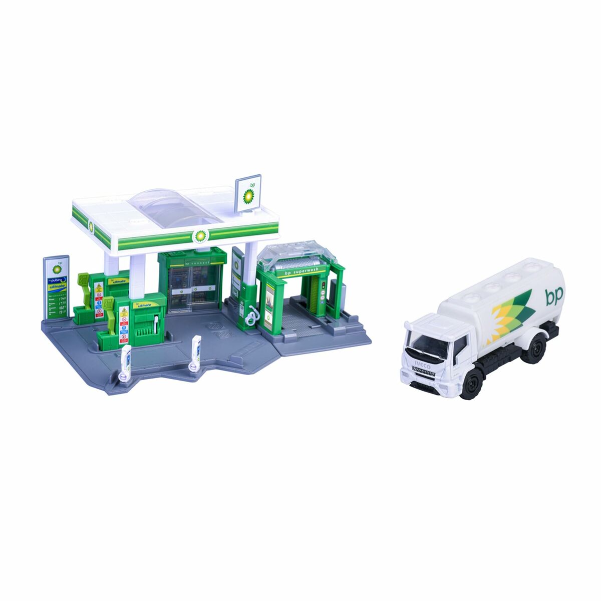 Benzinărie Majorette BP Deluxe (35 cm), Spălătorie & Stație EV, Include Camion Metalic - Jucarii si jocuri, Imitații de jocuri