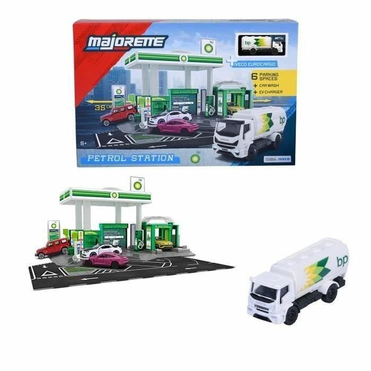Benzinărie Majorette BP Deluxe (35 cm), Spălătorie & Stație EV, Include Camion Metalic - Jucarii si jocuri, Imitații de jocuri