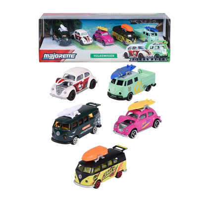 Set Majorette Volkswagen (VW) T1, Beetle & Camper, Ediție Surf/Adventure, 5 Mașinuțe Metalice - Jucarii si jocuri, Imitații de jocuri