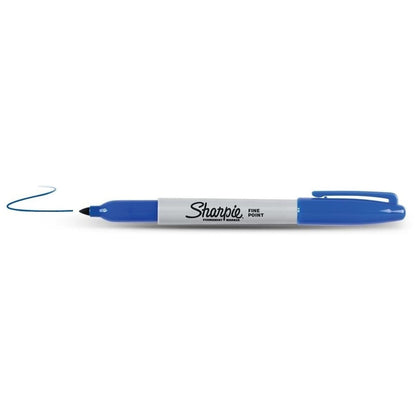 Marker permanent Sharpie Fine Point Albastru (12 Unități) - Birou și papetărie, Pixuri, creioane și articole de scris