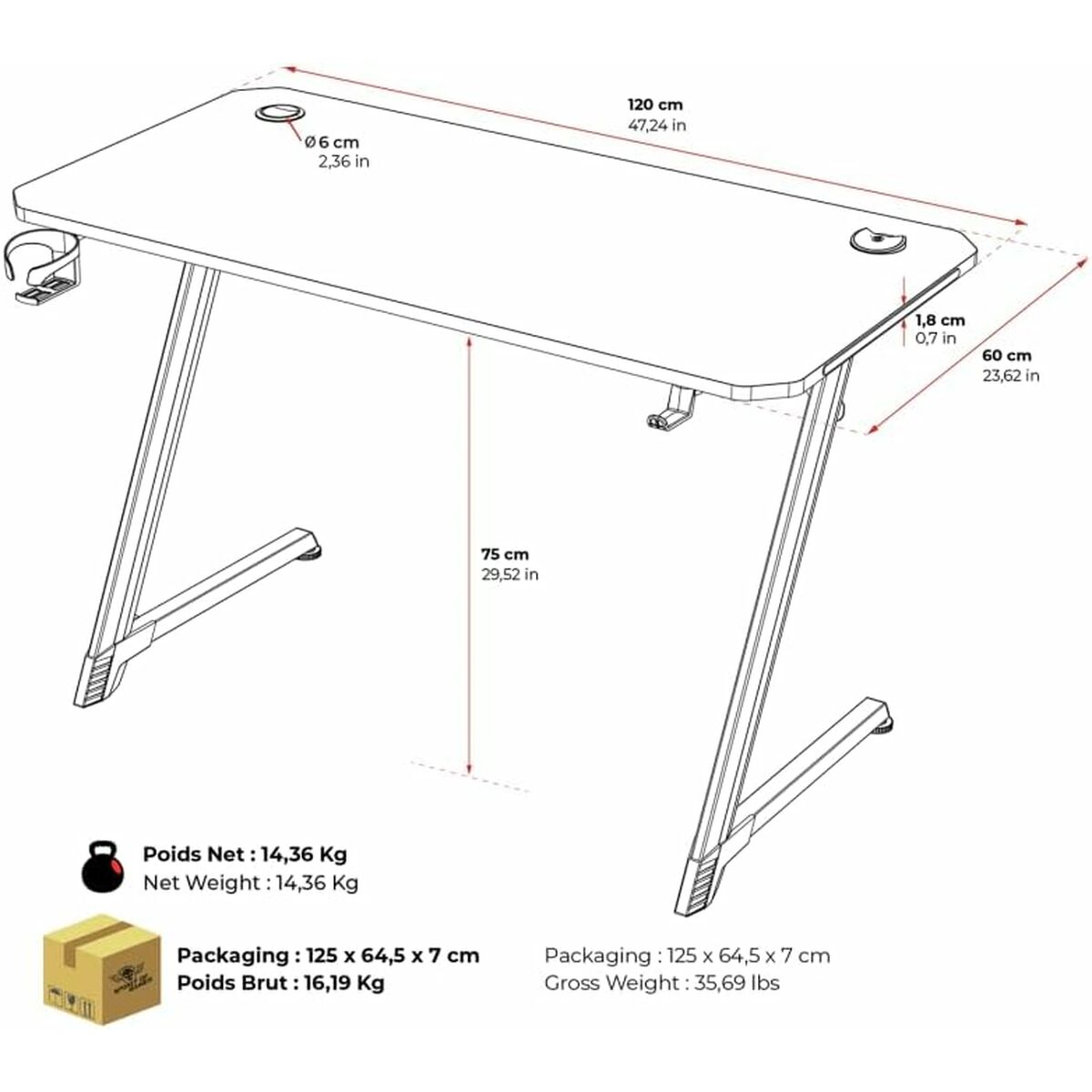 Birou Gaming Spirit of Gamer Headquarter 250 Negru - Acasă și bucătărie, Mobilă