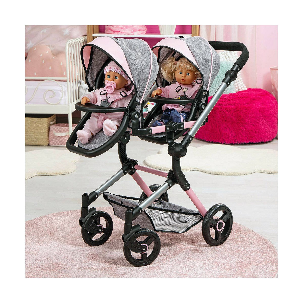 Cărucior pentru Păpuși Reig Gri 81 cm Geamănă - Jucarii si jocuri, Păpuși și accesorii
