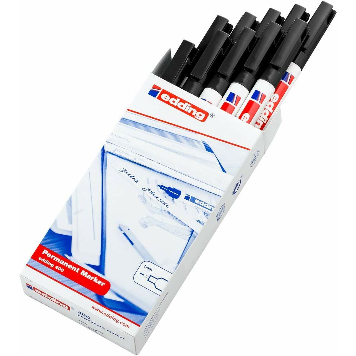 Marker permanent Edding 400-01 Negru 1 mm (10 Unități) - Birou și papetărie, Pixuri, creioane și articole de scris