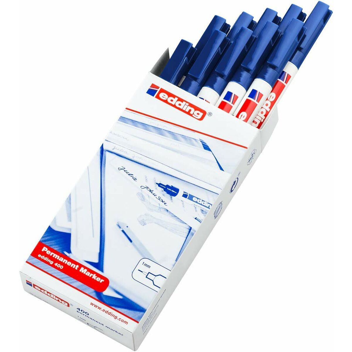 Marker permanent Edding 400-03 Albastru 1 mm (10 Unități) - Birou și papetărie, Pixuri, creioane și articole de scris