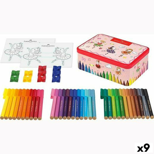 Set de Carioci Faber-Castell Connector Cutie din Metal Balerină Multicolor (9 Unități) - Birou și papetărie, Pixuri, creioane și articole de scris