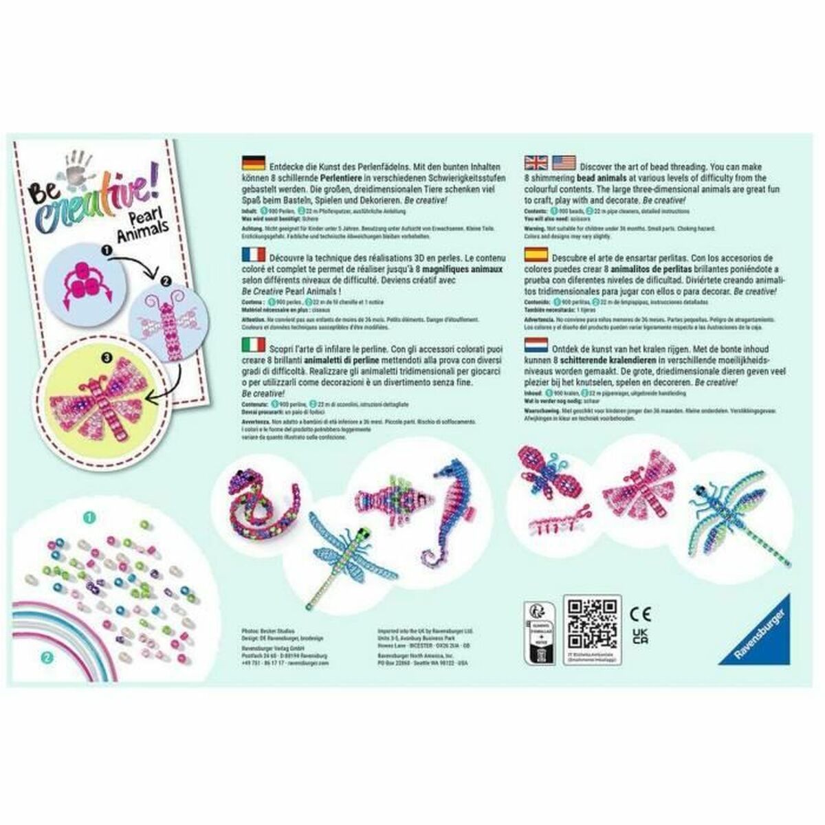 Set de Lucru Manual Ravensburger Be creative! Pearls Animals - Jucarii si jocuri, Activități creative