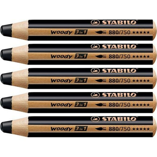 Creioane culori Stabilo Woody Negru 3 în 1 (5 Unități) - Birou și papetărie, Arte și Meserii